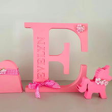 Load image into Gallery viewer, engraved name initial 20cm with unicorn and heart character