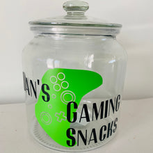 Load image into Gallery viewer, glass personalised gaming snack jar with controller image
