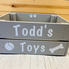 Load image into Gallery viewer, painted wooden crate personalised for pet toys