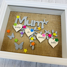 Load image into Gallery viewer, personalised family tree frame for mum with names on hearts