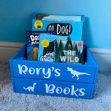 Load image into Gallery viewer, hand painted wooden book storage crate personalised