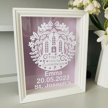Load image into Gallery viewer, personalised first holy communion framed gift with choice of background colour