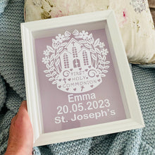 Load image into Gallery viewer, personalised first holy communion framed gift with choice of background colour