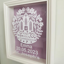 Load image into Gallery viewer, personalised first holy communion framed gift with choice of background colour