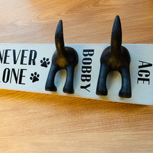 Load image into Gallery viewer, wooden plaque you&#39;ll never walk alone dog lead hook with dog tail hooks and name
