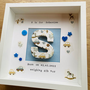 new baby personalised frame with initial in the middle