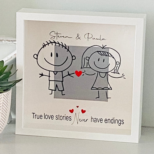 framed personalised gift for couple with couple image and romantic phrase