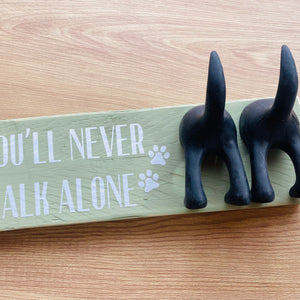 wooden plaque you'll never walk alone dog lead hook with dog tail hooks