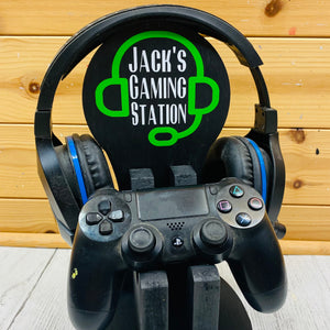 wooden gaming station stand for controller and headset