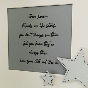 personalised friends are like stars poem framed white and grey