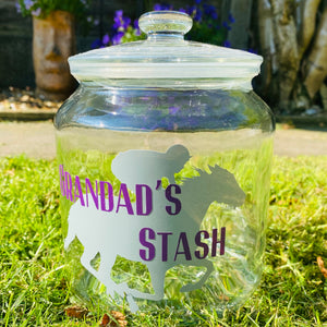 glass jar with horse image personalised racing fund jar