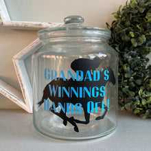 Load image into Gallery viewer, glass jar with horse image personalised racing fund jar
