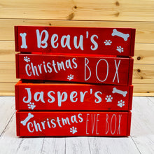 Load image into Gallery viewer, painted wooden crate christmas eve crate for pets personalised
