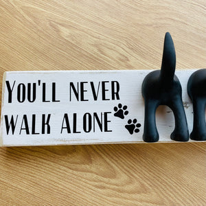 wooden plaque you'll never walk alone dog lead hook with dog tail hooks