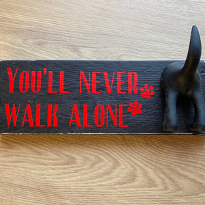 wooden plaque you'll never walk alone dog lead hook with dog tail hooks