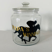 Load image into Gallery viewer, glass jar with horse image personalised racing fund jar
