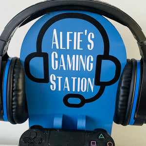 wooden gaming station stand for controller and headset