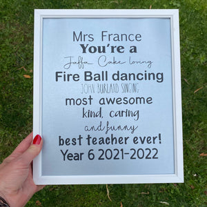 framed teacher poem thank you gift personalised with name and class