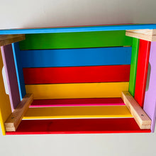 Load image into Gallery viewer, hand painted in rainbow colours large wooden craft crate personalised
