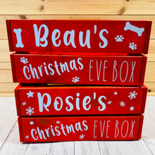 Load image into Gallery viewer, painted wooden crate christmas eve crate for pets personalised
