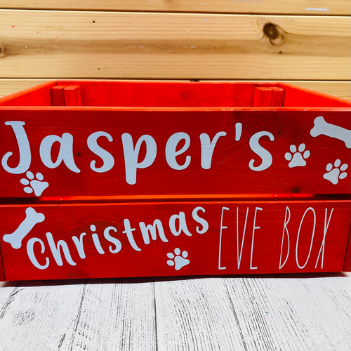 painted wooden crate christmas eve crate for pets personalised