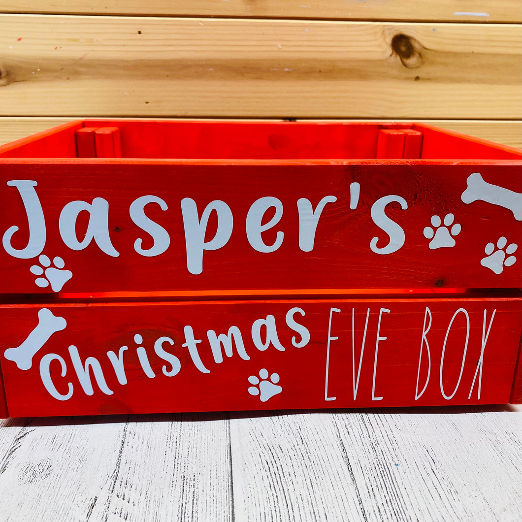 painted wooden crate christmas eve crate for pets personalised