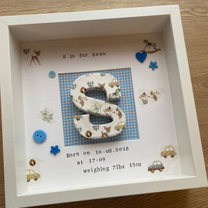 new baby personalised frame with initial in the middle