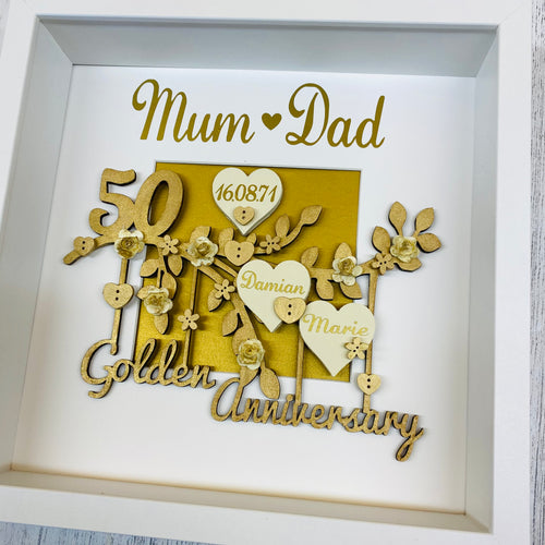 Framed personalised golden wedding gift