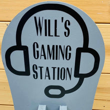 Load image into Gallery viewer, wooden gaming station stand for controller and headset
