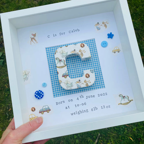 new baby personalised frame with initial in the middle