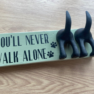 wooden plaque you'll never walk alone dog lead hook with dog tail hooks