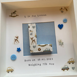 new baby personalised frame with initial in the middle