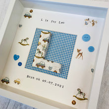 Load image into Gallery viewer, new baby personalised frame with initial in the middle
