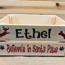 Load image into Gallery viewer, painted wooden crate christmas eve crate for pets personalised
