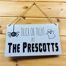 Load image into Gallery viewer, Personalised Halloween Trick or Treat Sign
