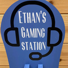 Load image into Gallery viewer, wooden gaming station stand for controller and headset
