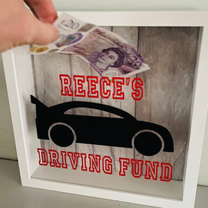 personalised driving fund money box frame