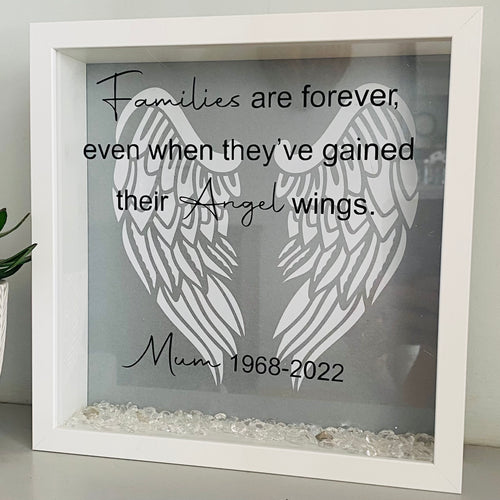 families are forever even when they've gained their angel wings, personalised remembrance frame