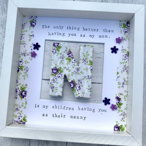 floral decoupaged personalised frame for nan grandma or mum