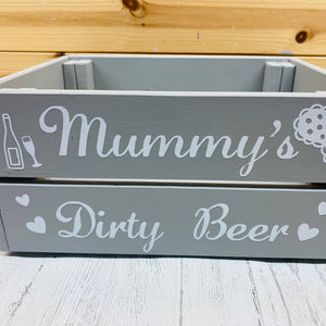 personalised wooden crate to fill with pamper treats with your choice of text