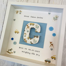 Load image into Gallery viewer, new baby personalised frame with initial in the middle
