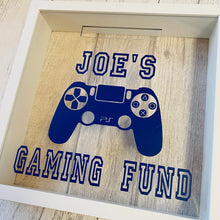 Load image into Gallery viewer, personalised gaming fund money box in a frame with controller image
