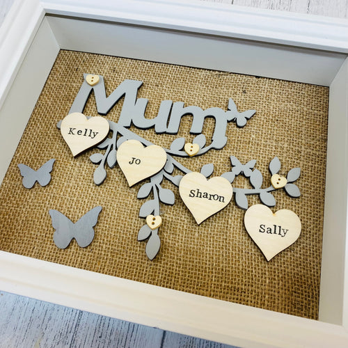 personalised family tree frame for mum with names on hearts