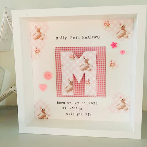 new baby girl personalised box frame with vintage decoupage