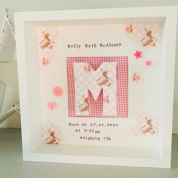 Personalised Framed New Baby Girl Gift – Button It by Jill
