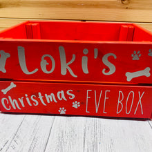 Load image into Gallery viewer, painted wooden crate christmas eve crate for pets personalised
