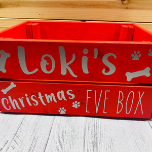 painted wooden crate christmas eve crate for pets personalised