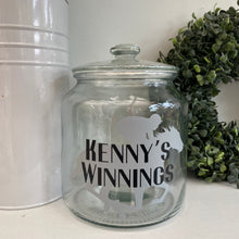 Load image into Gallery viewer, glass jar with horse image personalised racing fund jar
