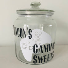 Load image into Gallery viewer, glass personalised gaming snack jar with controller image
