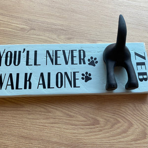 wooden plaque you'll never walk alone dog lead hook with dog tail hooks and name